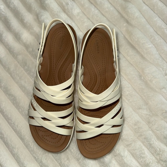 CROCS Cream Strappy Platform Sandals - Picture 3 of 5